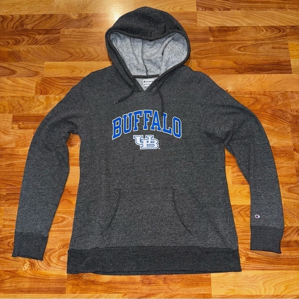University Of Buffalo Gray Champion Hoodie Women’s XL Graphic Print Blue Letters